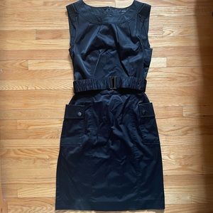 Little black dress with metal belt clasp, Boat neck cut